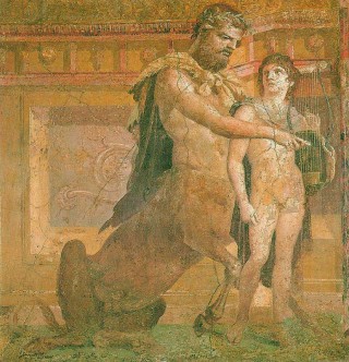 Chiron geeft Achilles les - Romeins fresco