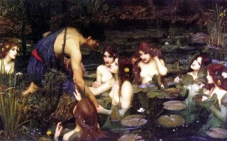 Hylas, de knecht van Herakles, wordt gelokt door de nimfen - John William Waterhouse