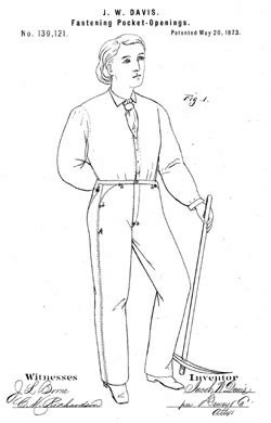 Patenttekening van de spijkerbroek van Jacob Davis