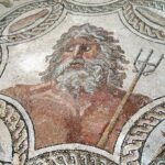 Poseidon / Neptunus op een Romeins mozaïek
