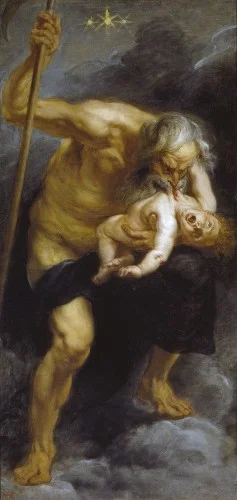 Saturnus (Cronus), de vader van Jupiter (Zeus), verslindt een van zijn kinderen - Peter Paul Rubens