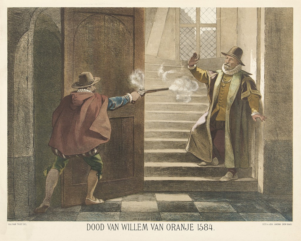 Balthasar Gerards schiet Willem van Oranje dood, 1584