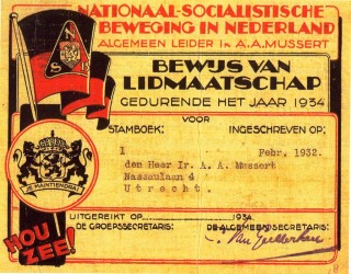 Musserts lidmaatschapskaart (1934) van de NSB