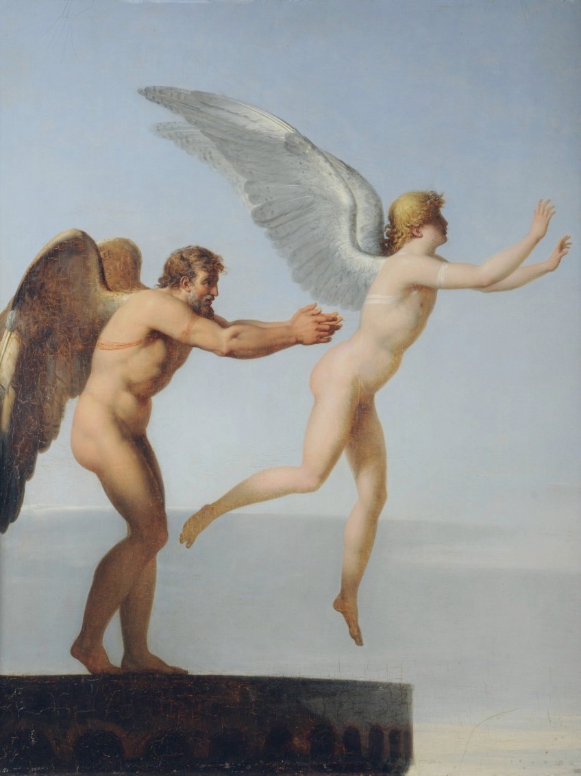 Daedalus en zijn zoon Icarus. Schilderij van Charles-Paul Landon, 1799