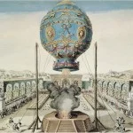 De demonstratie van de heteluchtballon bij Versailles.
