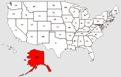 De staat Alaska in het rood gemarkeerd
