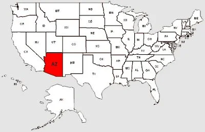 De staat Arizona in het rood gemarkeerd