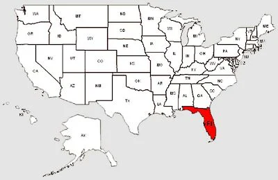 De staat Florida in het rood gemarkeerd