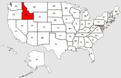 De staat Idaho in het rood gemarkeerd