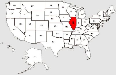 De staat Illinois in het rood gemarkeerd