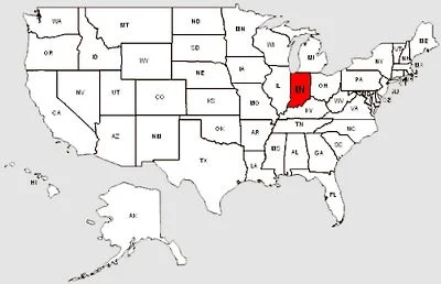 De staat Indiana in het rood gemarkeerd