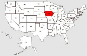De staat Iowa in het rood gemarkeerd