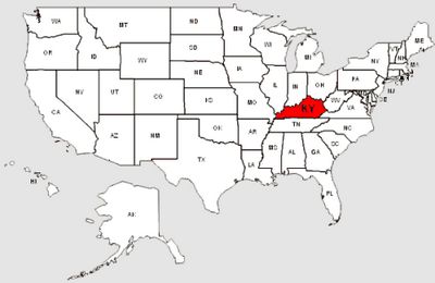 De staat Kentucky in het rood gemarkeerd