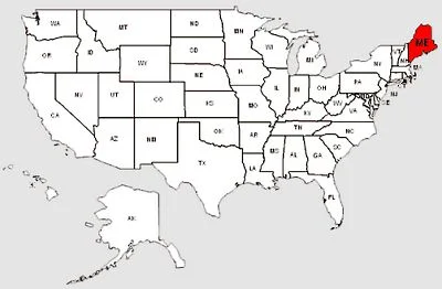 De staat Maine in het rood gemarkeerd