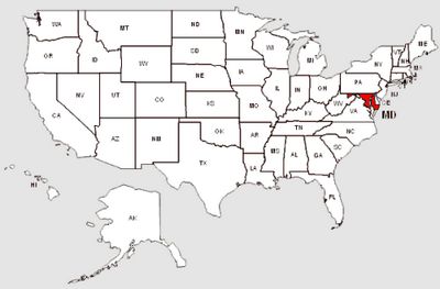 De staat Maryland in het rood gemarkeerd