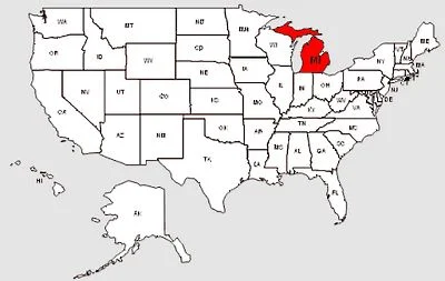 De staat Michigan in het rood gemarkeerd