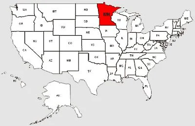 De staat Minnesota in het rood gemarkeerd