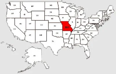 De staat Missouri in het rood gemarkeerd