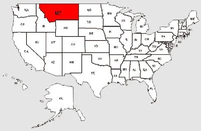 De staat Montana in het rood gemarkeerd