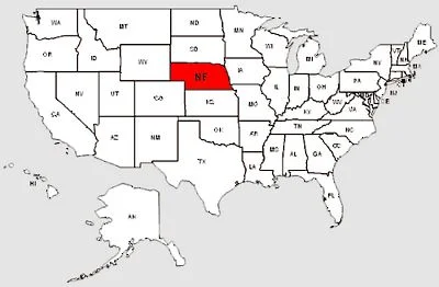 De staat Nebraska in het rood gemarkeerd