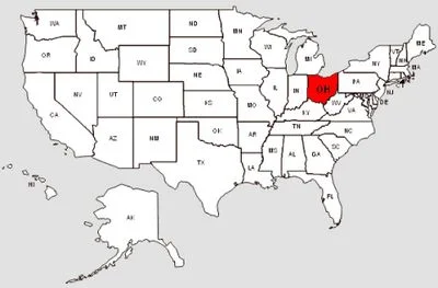De staat Ohio in het rood gemarkeerd