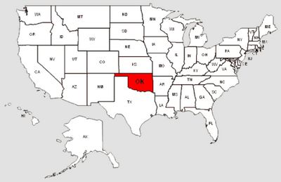 De staat Oklahoma in het rood gemarkeerd