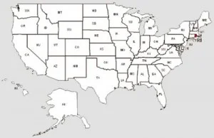 De staat Rhode Island in het rood gemarkeerd