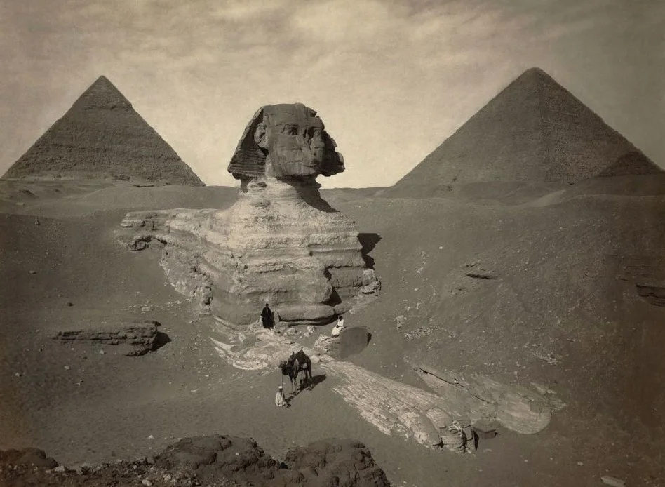 Ten dele uitgegraven Sfinx van Gizeh, ca. 1878