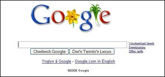 Startpagina van Google in Wales tijdens Saint David's Day