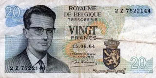 Boudewijn I op een biljet van 20 Belgische francs - cc