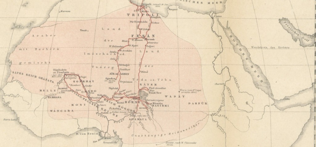 Heinrich Barth's route door Africa, 1850 tot 1855