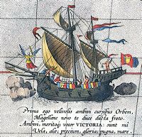 Magalhães' schip de Victoria (Ortelius, 1590)
