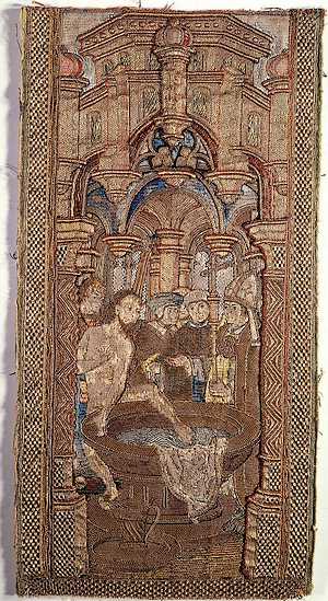 De doop van Radbod op een zestiende-eeuws borduursel (Publiek Domein - wiki)