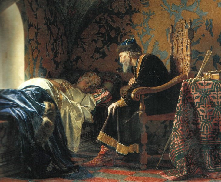 Ivan IV aan het sterfbed van Anastasia – Georgiy Sedov (1875)