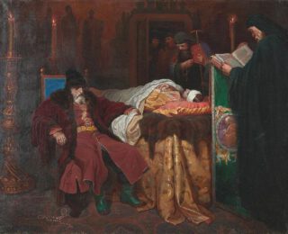 Ivan IV bij het levenloze lichaam van zijn zoon - Schilderij van Vyacheslav Schwarz