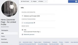 Facebook-pagina voor Henio Zytomirski (Printscreen)