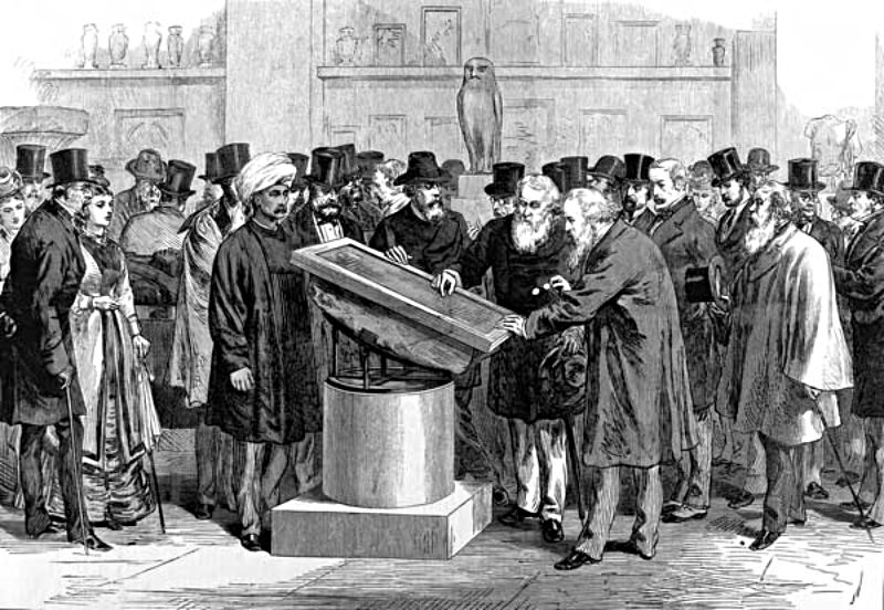 Wetenschappers onderzoeken de Steen van Rosetta, 1874