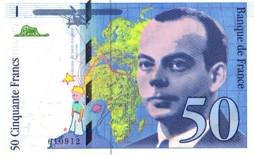 Antoine de Saint-Exupéry op een Frans bankbiljet