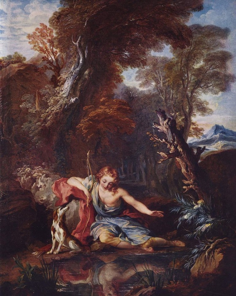 Narcissus Verliefd Op Zijn Spiegelbeeld Historiek   Narcissus Bij Het Water François Lemoyne Ca. 1728 768x964 