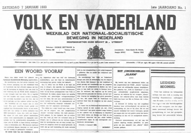 Eerste uitgave van Volk en Vaderland, 7 januari 1933 (Publiek Domein - wiki)