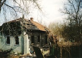 Verlaten huis in de omgeving van de kerncentrale van Tsjernobyl