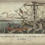 Boston Tea Party - Oude afbeelding waarop te zien is hoe de kolonisten de thee vernietigen