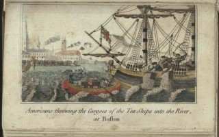 Boston Tea Party - Oude afbeelding waarop te zien is hoe de kolonisten de thee vernietigen