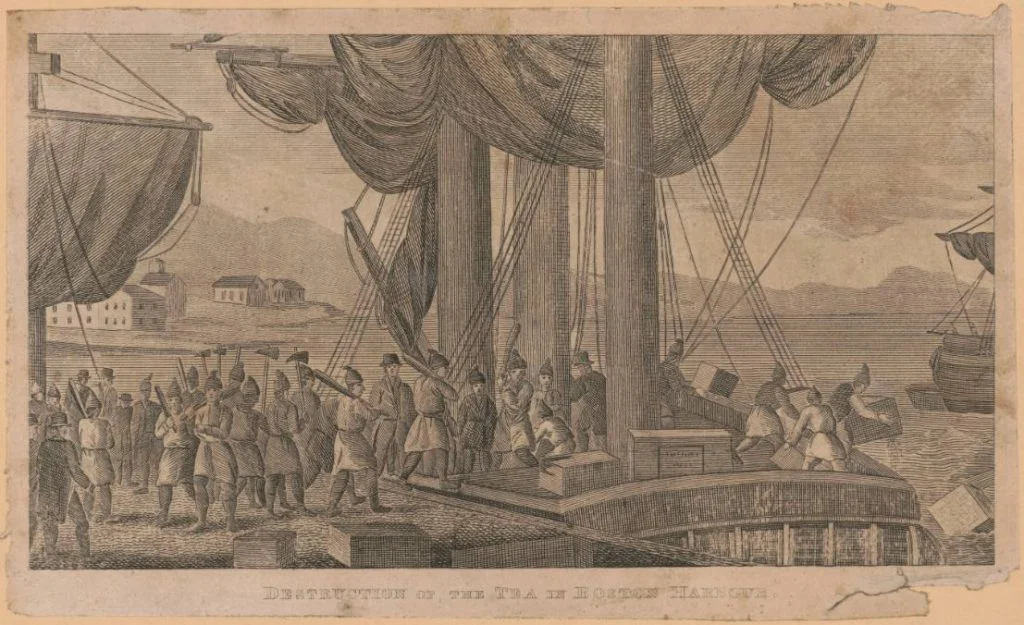 Vernietiging van thee in de haven van Boston - Library of Congress