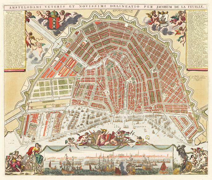 Gekleurde stadsplattegrond van Daniel de la Feuille