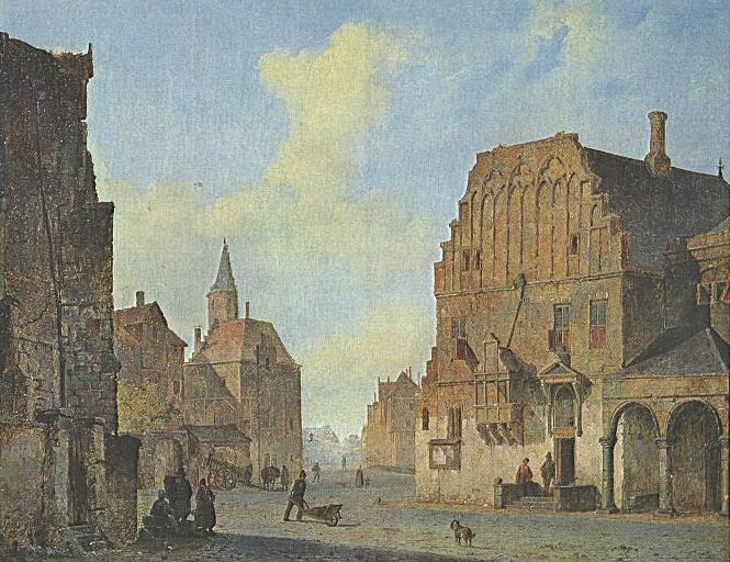 Schilderij met het oude stadhuis van Arnhem – Cornelis Springer, ca. 1840