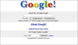 Oude startpagina van Google