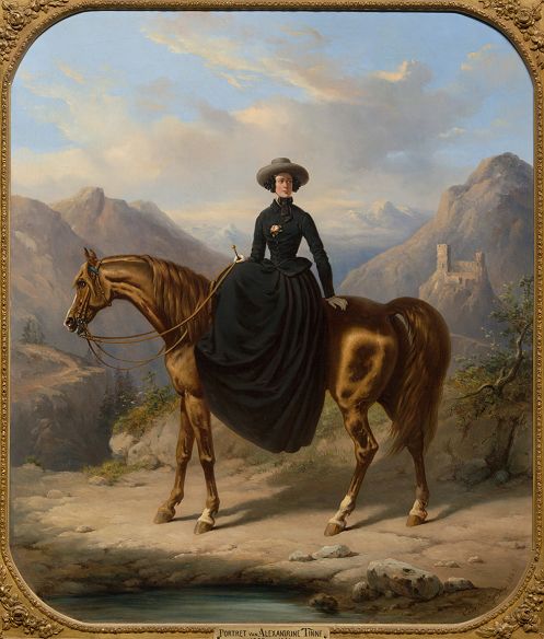 Portret van Alexine Tinne te paard, door Henri Auguste d'Ainecy, Graaf van Montpézat, 1849 (Collectie Haags Historisch Museum)
