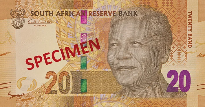 Portret Mandela op bankbiljetten Zuid-Afrika