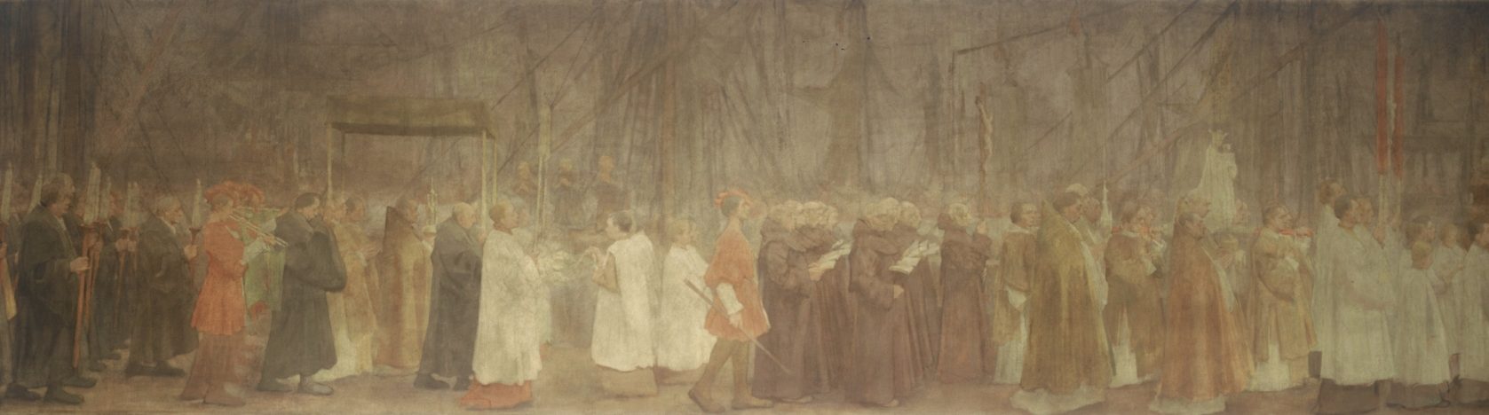 De processie, afgebeeld door Antoon Derkinderen, te zien in de Begijnhofkapel